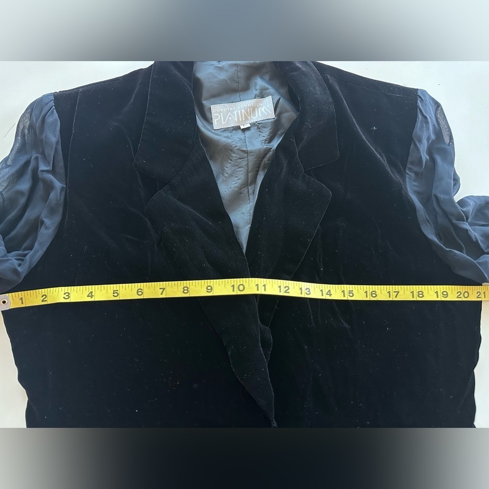 Vtg 80s Dorothy Schoelen Velvet Evening Silk Sheer Sleeves beaded Fringe Blazer - Picture 12 of 15